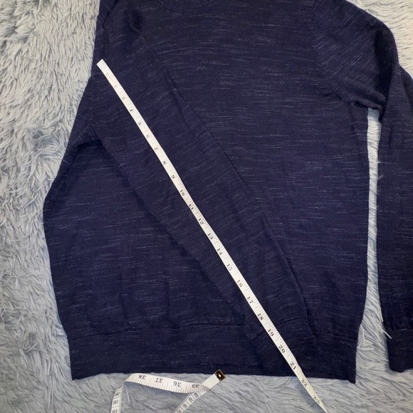 ASH & ERIE Mens Medium Navy Blue Marled Mock Neck Sweater Extrafine Merino Wool - Picture 6 of 11